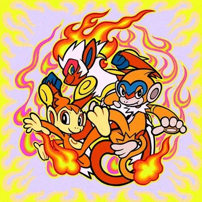 Chimchar, Monferno, and Infernape (playmat)